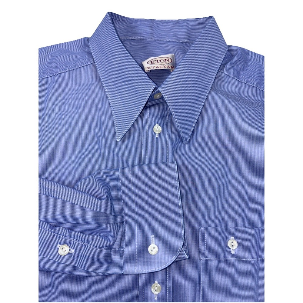 Eton Etastar Men's Blue White Thin Stripe Button Up Shirt PIC FOR SIZING